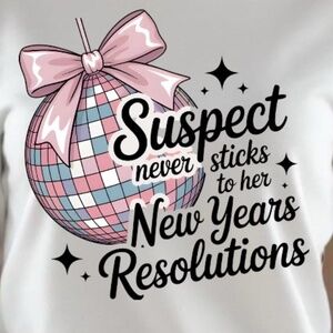 New Years Suspect Never Sticks to Resolutions Disco Ball  T-shirt  Funny white